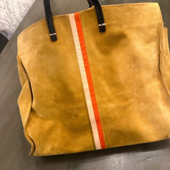Clare V Simple Tote in Mustard Poppy Blush Striped Suede - Picture 5 of 7